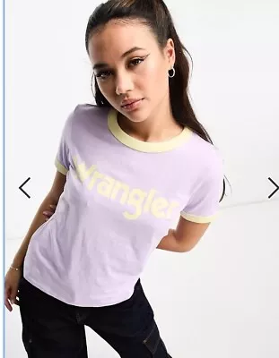 Buy Wrangler Ringer T Shirt Tee With Logo In Pastel Violet Size M MEDIUM • 4£