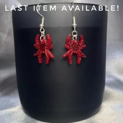 Buy Handmade Silver Red Glitter Spider Earrings Gothic Gift Jewellery • 4.50£