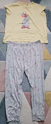 Buy Yellow White Cute Bunny Rabbit Pj Pyjama Set Top Tshirt Bottoms Size 20 22 • 2£