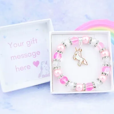 Buy Pink Unicorn Bracelet, Little Girl's Gifts, Kid's Jewellery, Fairy Tale Birthday • 9.49£
