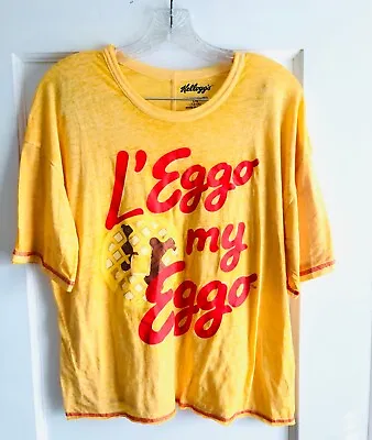 Buy Kelloggs Crop Burnout T Shirt L'Eggo My Eggo Waffle Womens Large (12-14) 90s Y2K • 11.37£