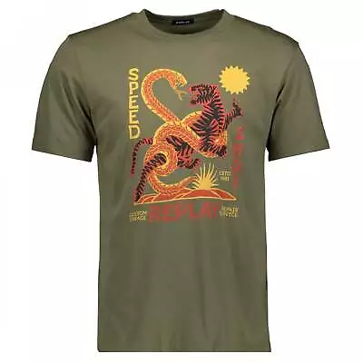 Buy Replay Tiger & Snake Graphic Print T-Shirt Olive Green M6838 • 45£