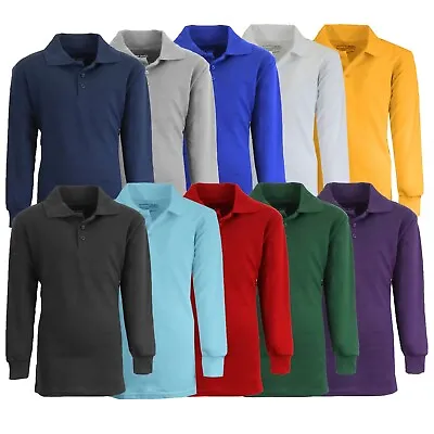 Buy School Uniform Long Sleeve Polos For Boys Choose Shirts Color - Sizes 4-20 NWT • 9.45£