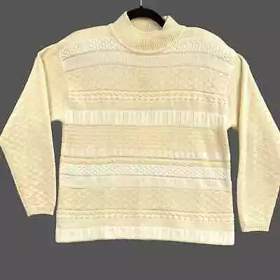 Buy Vtg 90s Sweater Womens S Acrylic Vanilla Girl White Beaded Grannycore Mock Neck • 22.92£