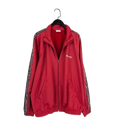 Buy Champion USA Vintage Burgundy Red Taped Sleeve Track Bomber Jacket - Size XL • 14£