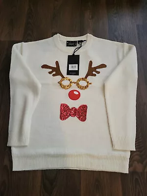Buy Brave Soul Womens Christmas Reindeer Jumper, Cream, Size Small, New / RRP £25.99 • 10.99£
