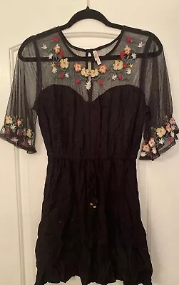 Buy NWOT True Destiny Juniors Black Multi Color Dress W/Embroidered Flowers Sz Large • 10.17£
