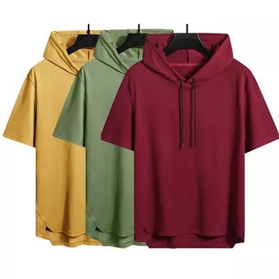 Buy Summer Men's With Hood Short Sleeve Hoodies Hip Hop T Shirt Streetwear T Shirts • 14.66£