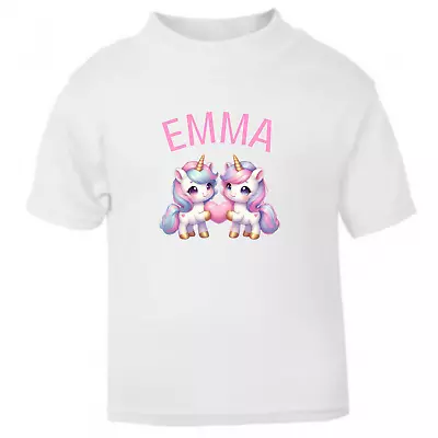 Buy Girls Personalised Short Sleeved Unicorn T-shirts • 8.99£