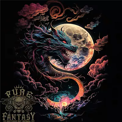 Buy A Fantasy Dragon With A Full Moon Mens T-Shirt 100% Cotton • 10.75£