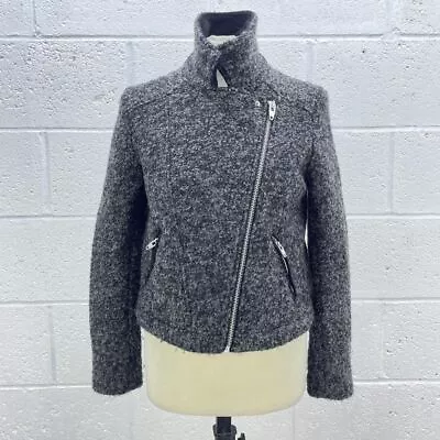 Buy H&m Grey Textured Wooly Jacket Biker Windbreaker Thick Heavyweight Uk 12 • 13.49£