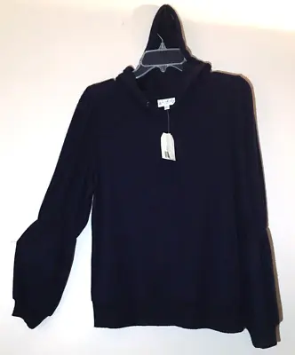 Buy WONDERLY Sz M Blue Soft Cozy Hoodie Knit Top Long Ruched Sleeve Top Sweater • 20.79£