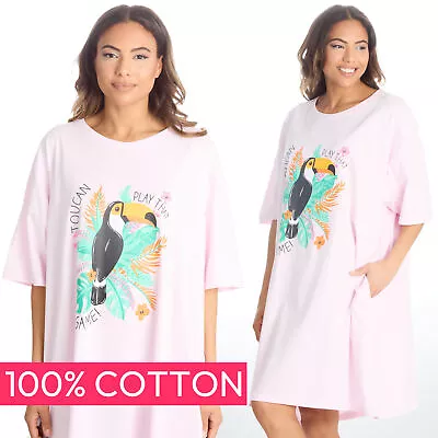 Buy Ladies 100% Cotton Oversized Nightdress Nightie Nightshirt Tee Sleeping T-shirt • 14.99£