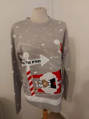 Buy Unisex Adults Knitted Novelty Funny Santa To The Pub Navy Christmas Xmas Jumper • 12£