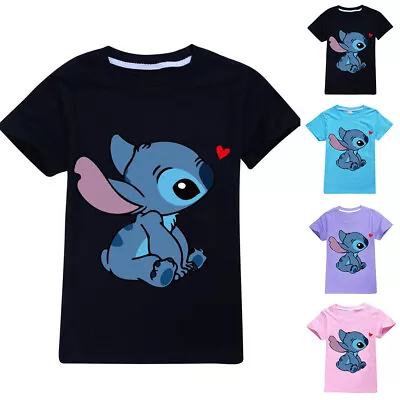Buy Kids Lilo And Stitch Print Cartoon Casual Summer Short Sleeve T-Shirt Tee Tops • 9.97£