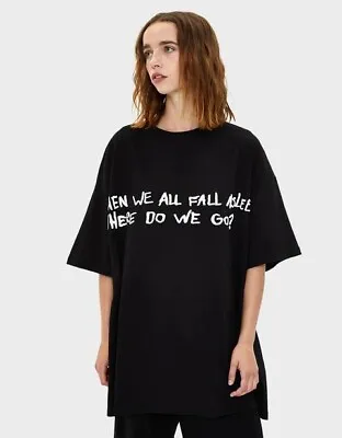 Buy Billie Eilish X Bershka Black T-Shirt Slogan When We All Fall Asleep Size Large • 16.40£