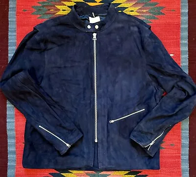 Buy Garbstore Goat Suede Navy Light Leather Jacket Racer NWT XL. Perfect For Spring! • 74£