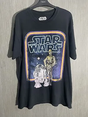 Buy Star Wars Men’s Large Cotton T-Shirt / R2D2 & C3PO / Black With Large Logo • 10£