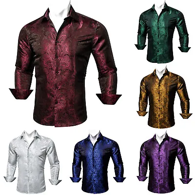 Buy Barry Wang Paisley Mens Long Sleeve Silk Button Down Regular Fit Shirts Collar • 19.99£