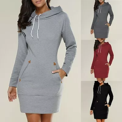 Buy Casual Women Pullover Sweatshirt Hoodie With Pocket Long Sleeve Dress Dark Grey • 17.40£