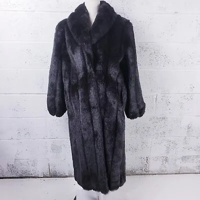 Buy Vintage 80s Retro Monterey Fashions Faux Fur Black Cruella Trench Coat 10 Petite • 267.75£