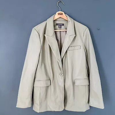 Buy Ladies Sage Green Faux Leather PU Blazer Jacket Size 10 • 5.99£