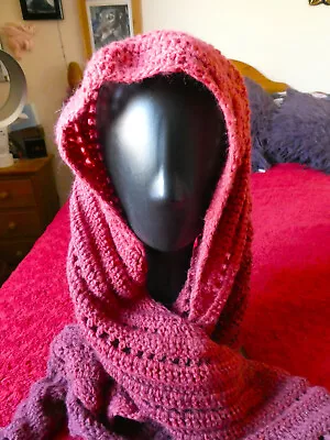 Buy Beautiful Hand Made Lacy Knit Hooded Scarf Deep Reds Mix - For Greyhound Rescue • 6£