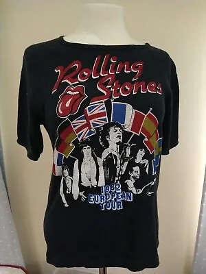 Buy Vintage Retro  - Rolling Stones T Shirt Black 1982 European Tour Size Large 34in • 117£