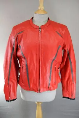 Buy Teknic Red & Silver Leather Biker Jacket With Ce Armour & Thermal Lining Size 14 • 69£