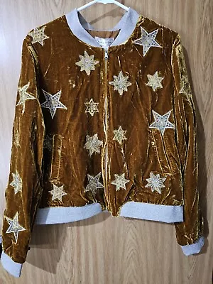Buy Band Of Gypsies Jacket Womens Large Velvet Embroidered Star Zip Up Velour Boho  • 32.66£