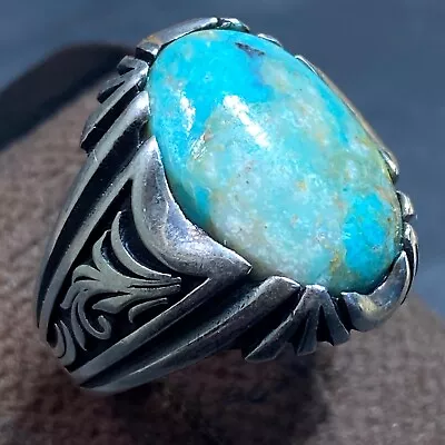 Buy Unique Vintage 925 Sterling Silver Ring Natural Turquoise Sky Feroza فيروزصافي • 62.65£