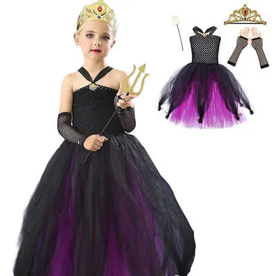 Buy The Little Mermaid Ursula Dresses Tiara Costume Fancy Dress Kids Girls Clothing • 17.48£