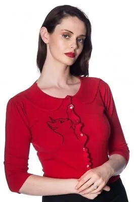 Buy Retro Kitty Cat Rockabilly Collar Cardigan BANNED Apparel Red SIZE XL • 5.99£