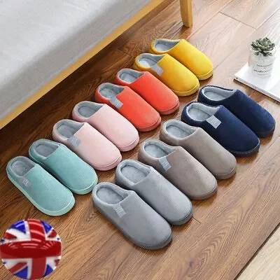 Buy UK Ladies Slippers Mens Womens Warm Fur Lined Winter Warm Mules Shoes House Size • 7.89£