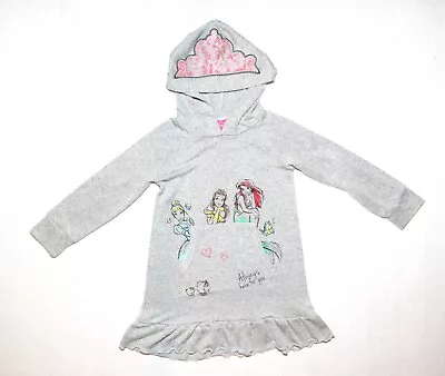 Buy Disney Princess Toddler Girl's Size 3T Gray Crown Hooded Long Sleeve Ruffled Top • 10.25£