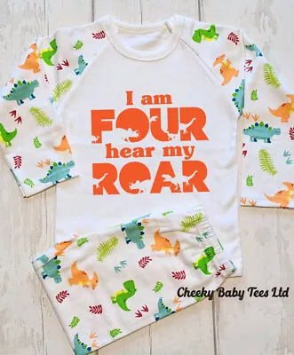 Buy I Am 4 Hear My Roar 4th Birthday Pyjamas Pjs Dinosaur Fourth Birthday Pyjamas • 15.99£