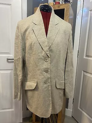 Buy M&S Vintage 80's Style Ladies Long Checked White Beige 100% Linen Jacket UK 14 • 8£