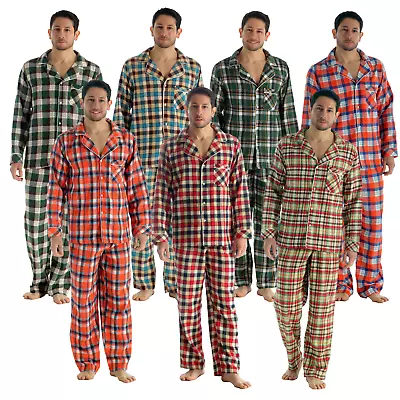 Buy Mens Check Pyjama Set Flannel Brush Cotton PJ Warm Thermal Winter Elasticated • 11.99£
