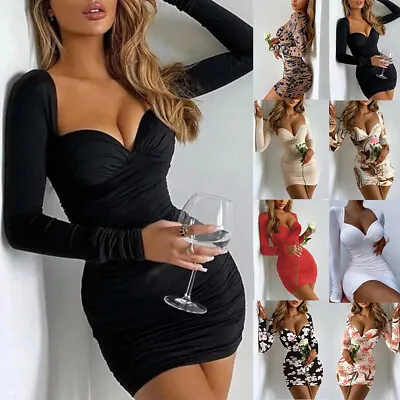 Buy Women Sexy Long Sleeve Bodycon Mini Dress Ladies Evening Party Cocktail Clubwear • 3.19£