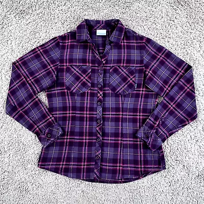 Buy COLUMBIA Purple Plaid Long-Sleeve V-Neck Button-Up Flannel Shirt Womens S Pocket • 10.12£