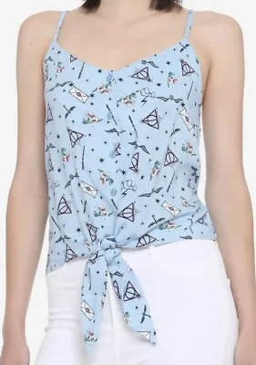 Buy Harry Potter Deathly Hallows Floral Tie Front Button Up Tank Top Size Medium • 9.47£