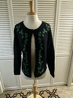 Buy Russ Women's Vintage Black Button Front Christmas Cardigan Sweater Small 4/6 New • 13.67£
