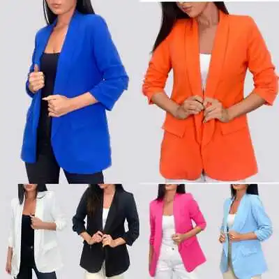 Buy Womens Ruched Sleeve Blazer Collared Casual Formal Lined Jacket Ladies Top • 17.99£