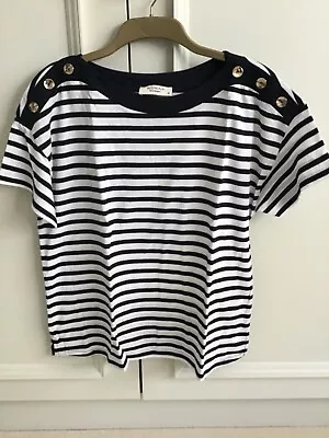 Buy Navy/White T Shirt By 'Women'. 45 In Bust. 23 In Long. Gold Buttons. • 6.50£