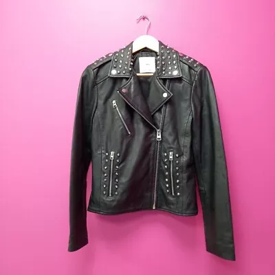 Buy Mango Biker Jacket UK 8 Black Leather RMF03-EH • 7.99£