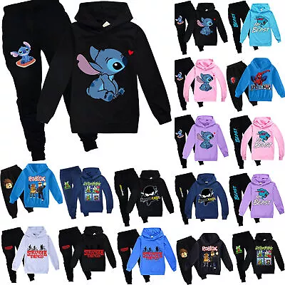 Buy Kids Lilo And Stitch Hoodie Sweatshirt Hooded Tops Pants Set Tracksuit Outfits • 19.07£