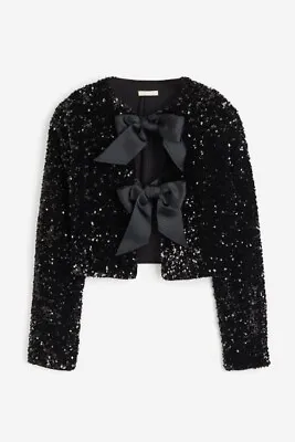 Buy H&M Limited Sequined Tie-front Bow Jacket Black Size Small/S BRAND NEW FAST SHIP • 99.99£