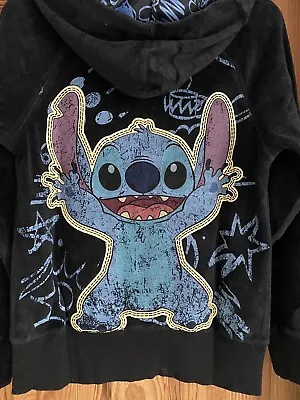 Buy Disney Parks Authentic Black Velour Stitch Zip Up Hoodie • 10£