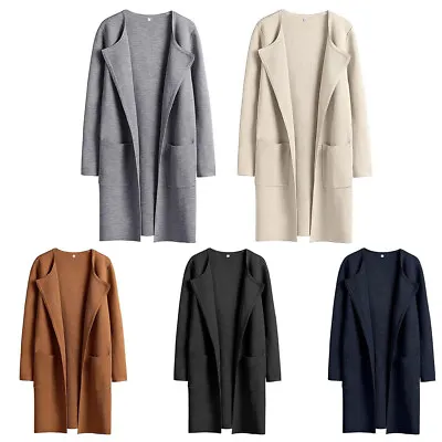 Buy Ladies Womens Collar Blazer Open Front Long Sleeve Pocket Jacket Duster Cardigan • 7.64£
