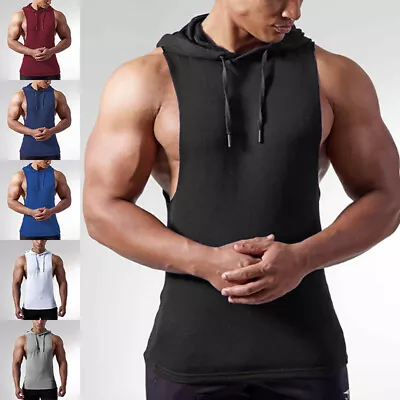 Buy Mens Summer Hoodie Vest Tank Tops Gym Bodybuilding Muscle Sleeveless T Shirt UK • 12.99£